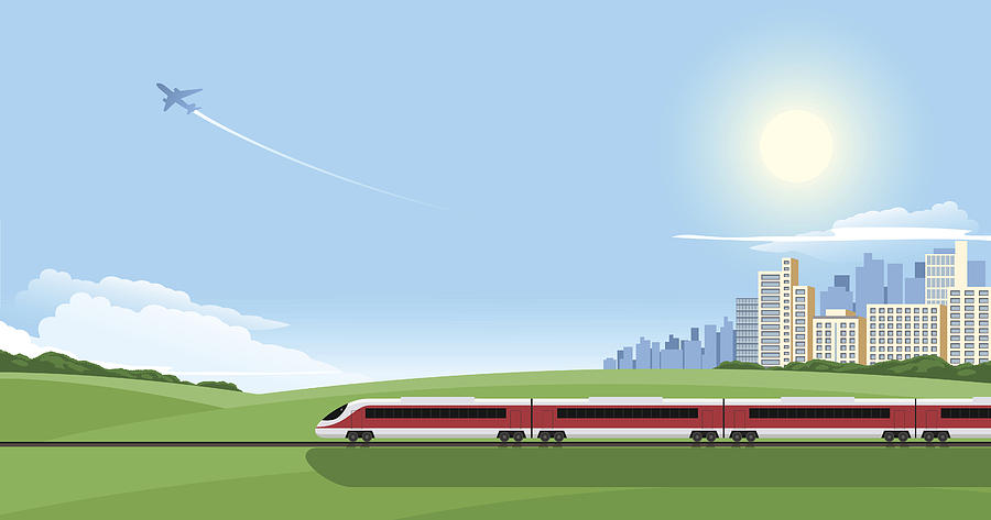 Cartoon image of a train on a journey out of the city Drawing by Nataniil
