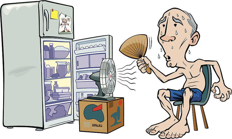 Cartoon image of an old man trying to beat the heat Drawing by StellarGraphic