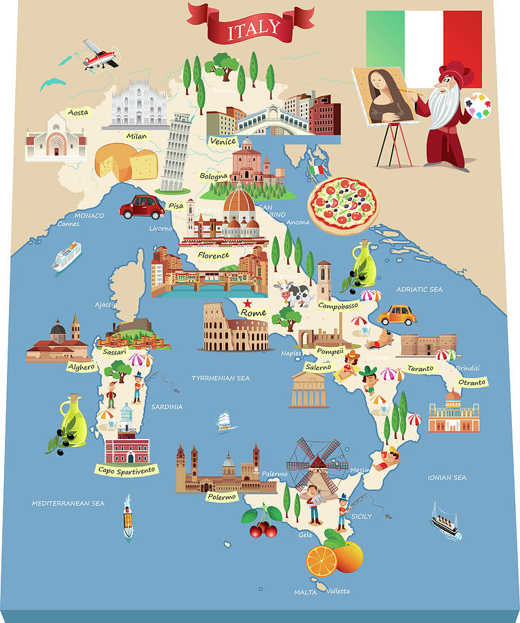 Cartoon Map Of Italy Digital Art by Drmakkoy