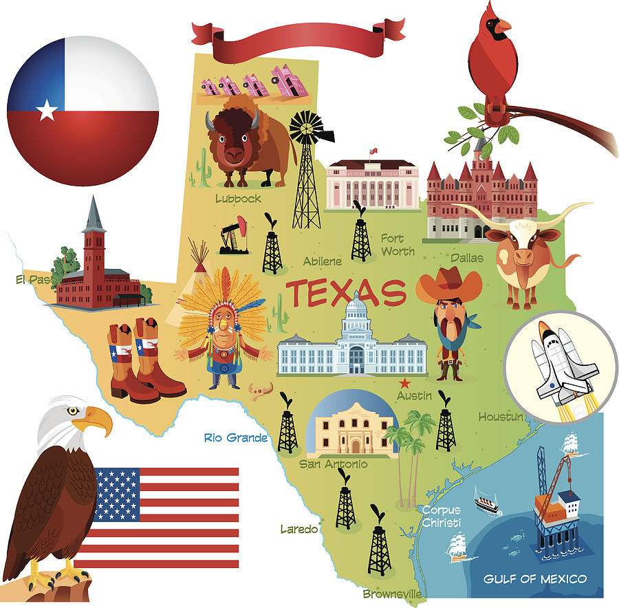 Cartoon map of Texas Drawing by Drmakkoy