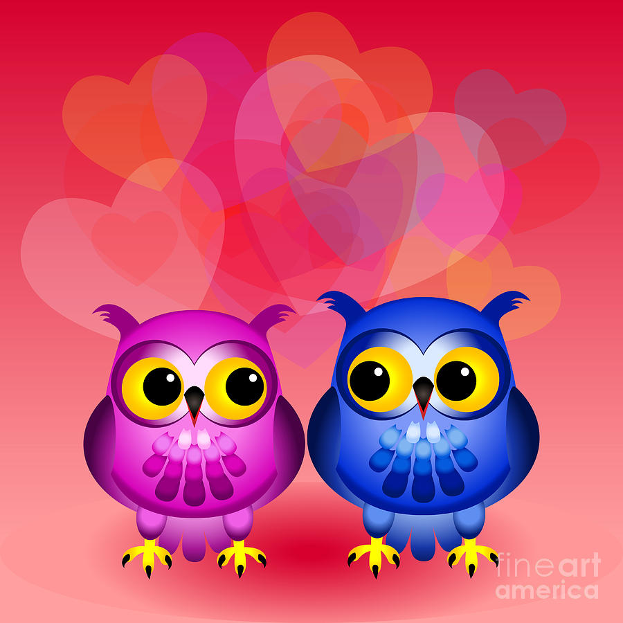 Cartoon owls in love Digital Art by Sylvie Bouchard - Fine Art America