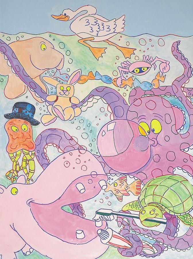 Cartoon Sea Creatures Painting by Mike Jory
