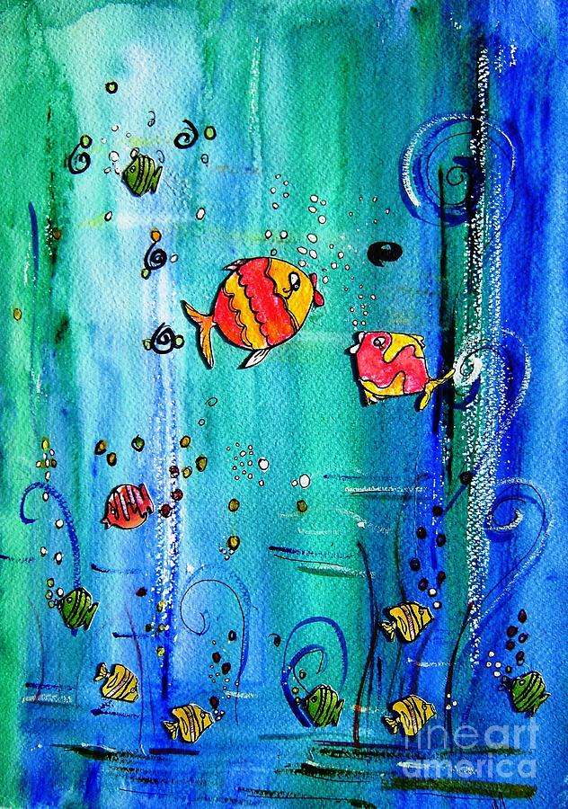 Tropical fish paintings- ideal for shower curtains or bathrooms Painting by Mary Cahalan Lee - aka PIXI