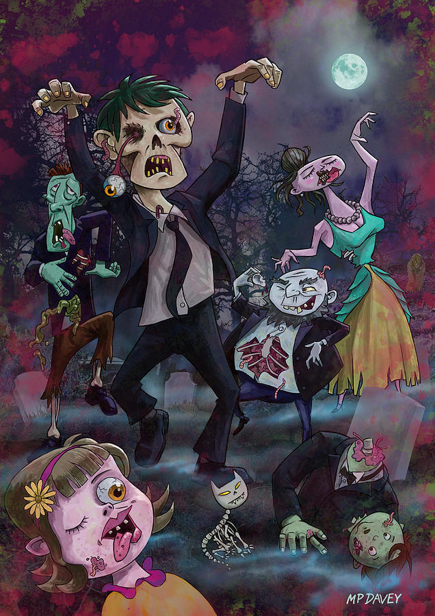 Cartoon Zombie Party Digital Art by Martin Davey