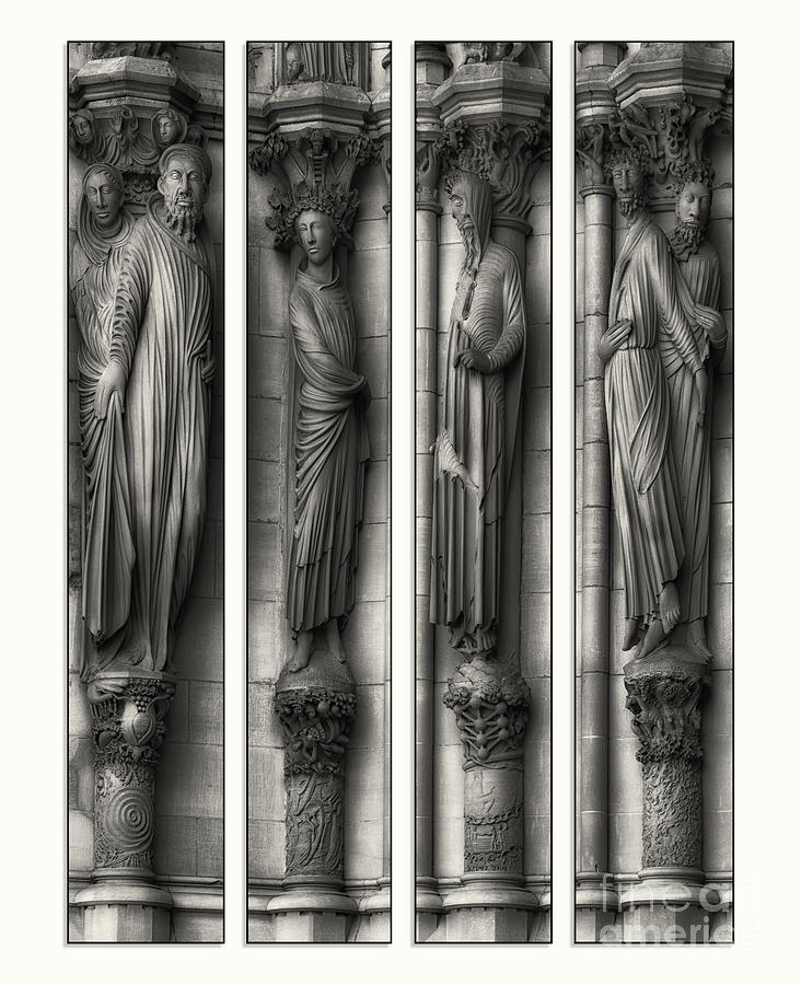 Carved Columns Bw Quad Panel Photograph