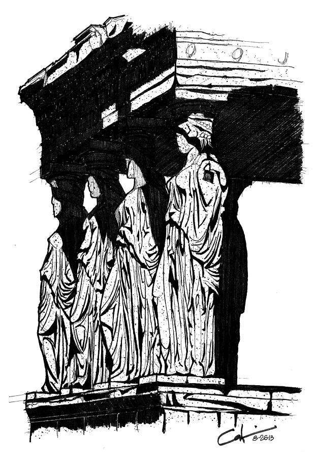 Caryatids in High Contrast Drawing by Calvin Durham