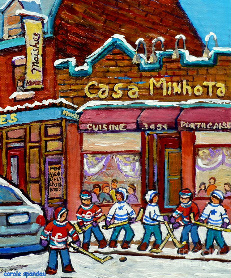 Casa Minhota Portuguese Cafe Art Go Habs Go Hockey Paintings Montreal Main Street Carole Spandau Painting by Carole Spandau