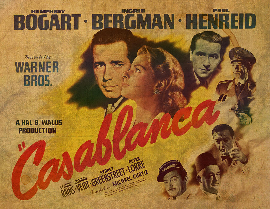 Casablanca Movie Mixed Media - Casablanca Vintage Movie Poster on Old Stained Parchment by Design Turnpike