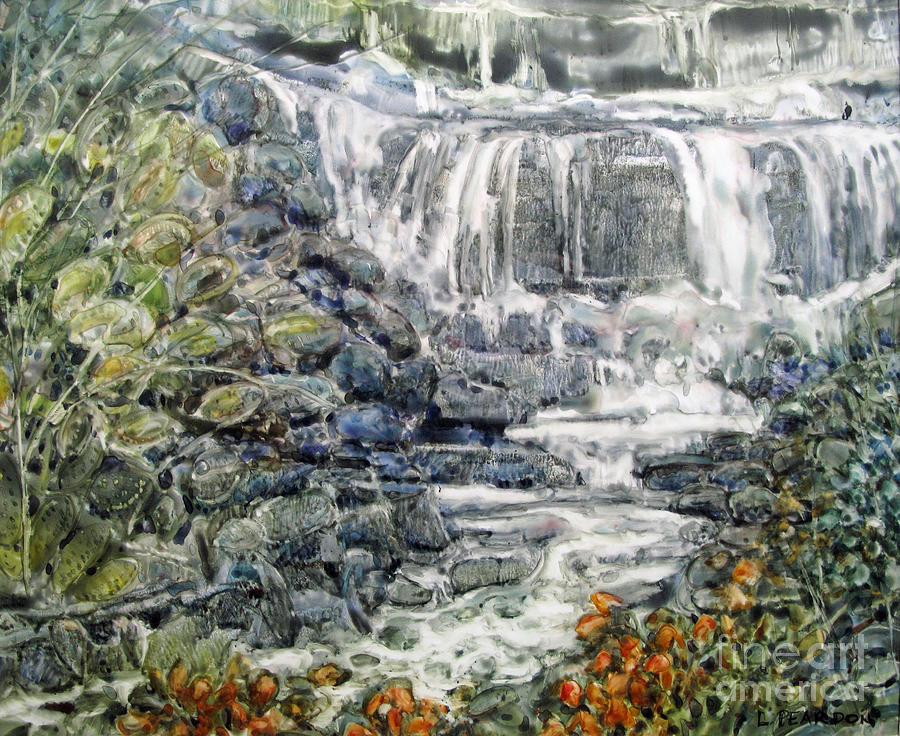 Cascade with a Touch of Orange Painting by Louise Peardon