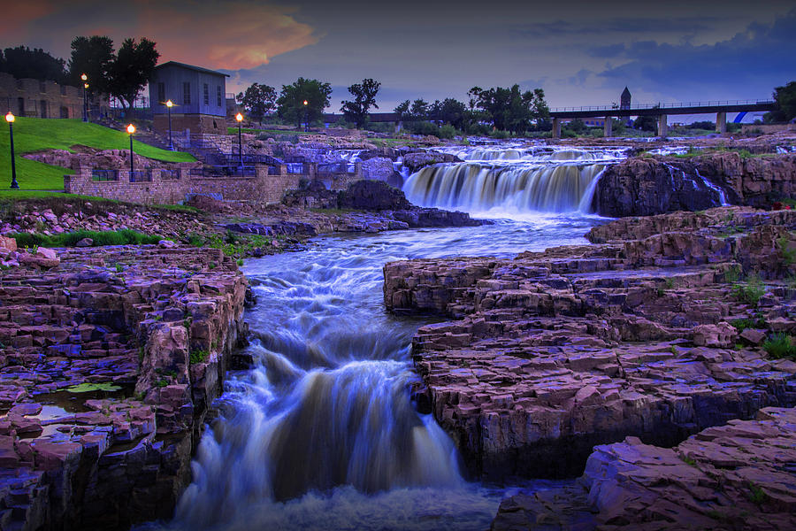 Cascading Waterfalls at sunset Photograph by Randall Nyhof