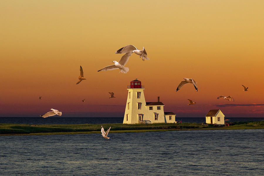 Sunset Photograph - Cascumpec Lighthouse on Prince Edward Island by Randall Nyhof