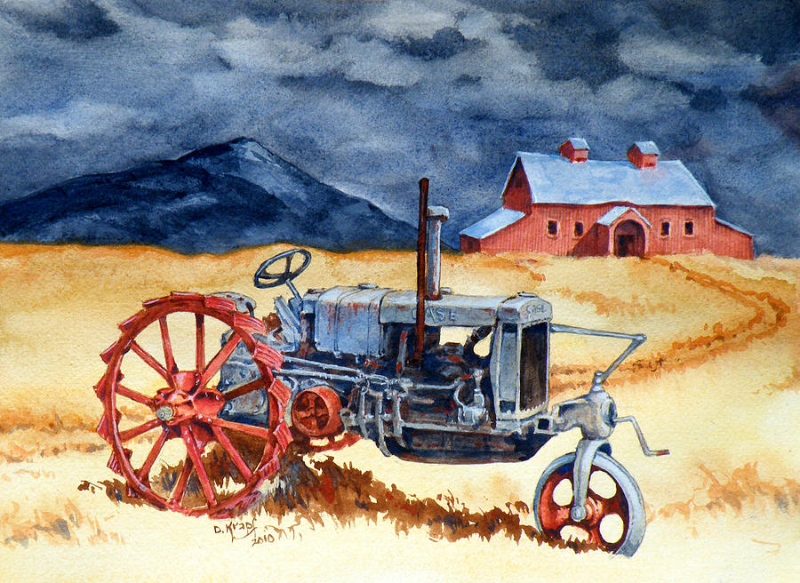 Case Tractor Painting - Case Tractor and the Peterson Barn by Dan Krapf