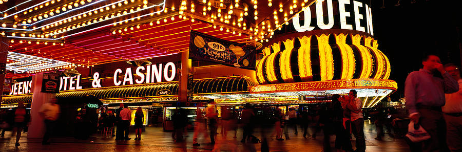Architecture Photograph - Casino Lit Up At Night, Four Queens by Panoramic Images