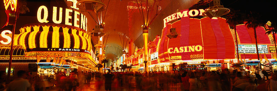 Las Vegas Photograph - Casino Lit Up At Night, Fremont Street by Panoramic Images