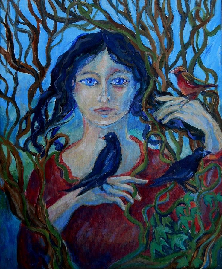 Bird Painting - Cassandra and the birds  by Trudi Doyle