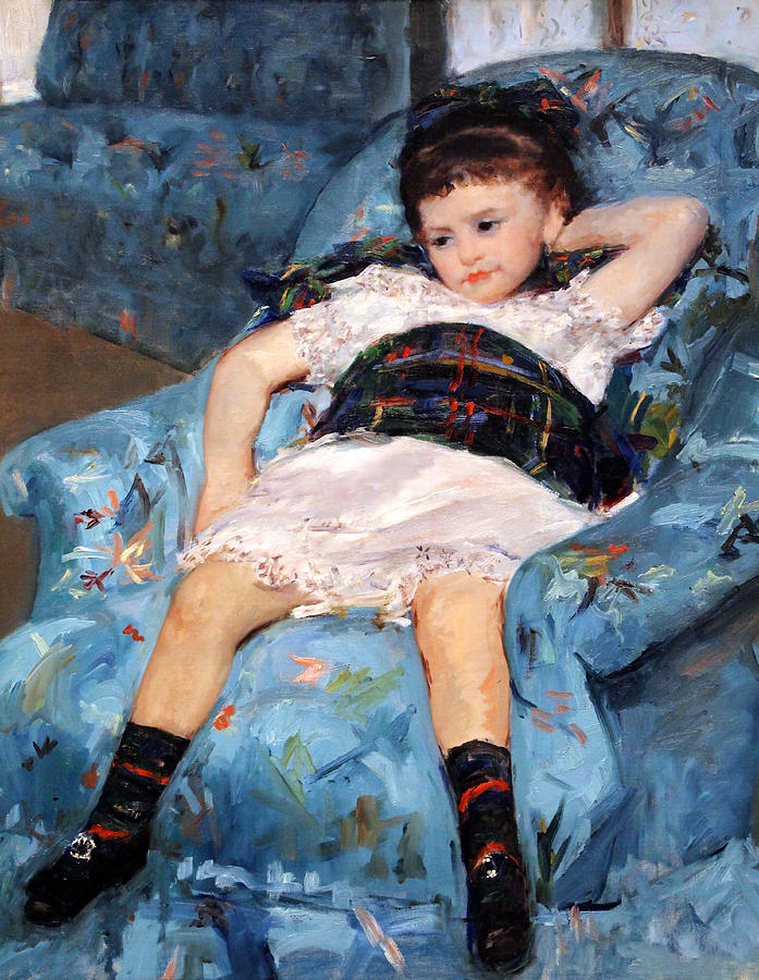 Truth beauty goodness. Little girl in a blue armchair. Mary Cassatt