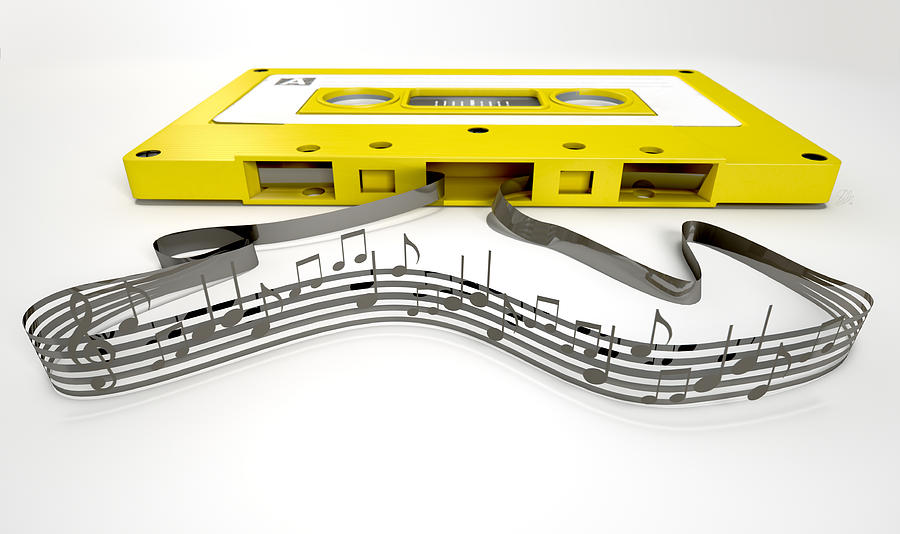 Music Digital Art - Cassette Tape And Musical Notes Concept by Allan Swart