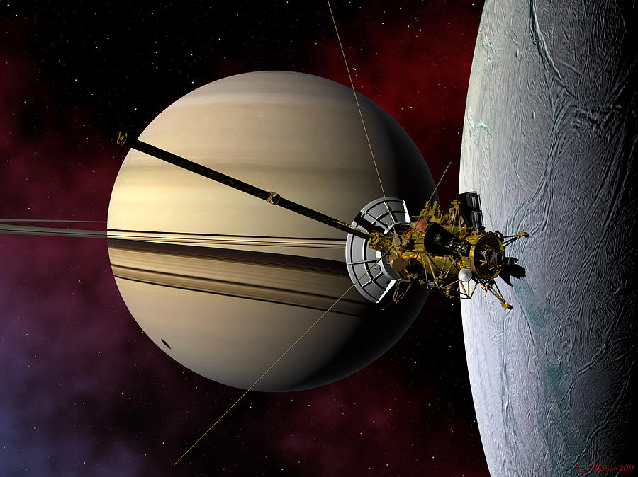 Cassini probe passing Enceladus Digital Art by David Robinson
