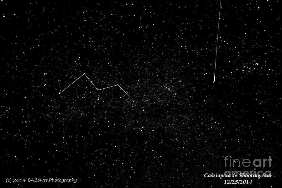 Cassiopeia and Shooting Star Photograph by Barbara Bowen