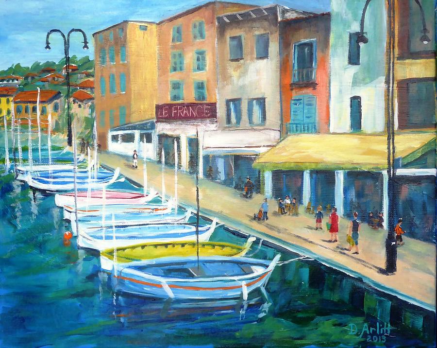 Cassis Waterfront Stroll Painting by Diane Arlitt