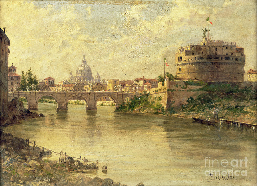 Castel Sant Angelo and St. Peters from the Tiber Painting by Antonietta Brandeis