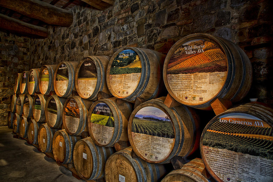 Wine Photograph - Castello di Amorosa of California Wine Barrels by Mountain Dreams