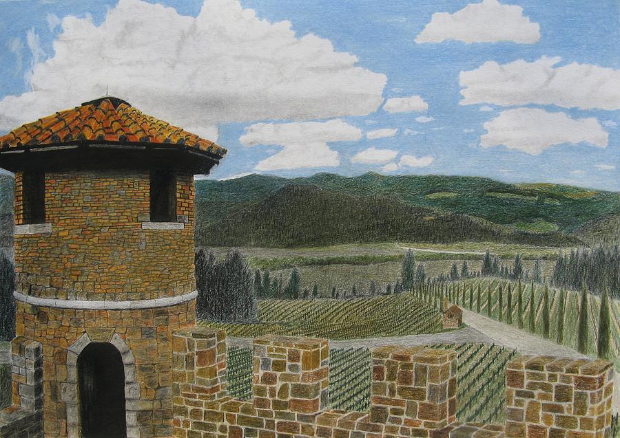 Castle Drawing - Castello di Amorosa by Stephen W Keller