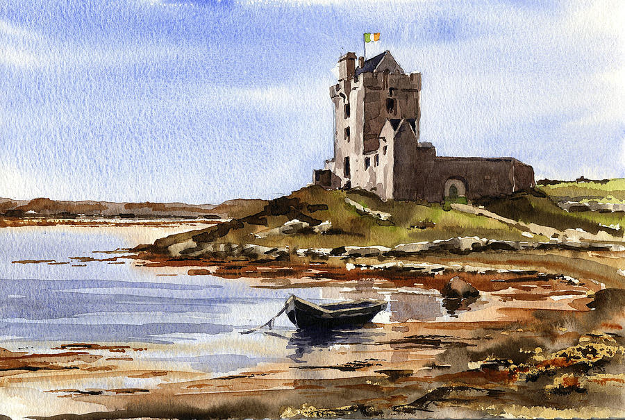 Dun Guaire Castle at Kinvara,  Co. Galway Painting by Val Byrne