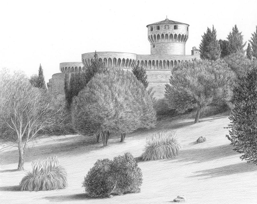Castle Drawing - Castle at Volterra by Diane Cardaci The Sketch Hunter