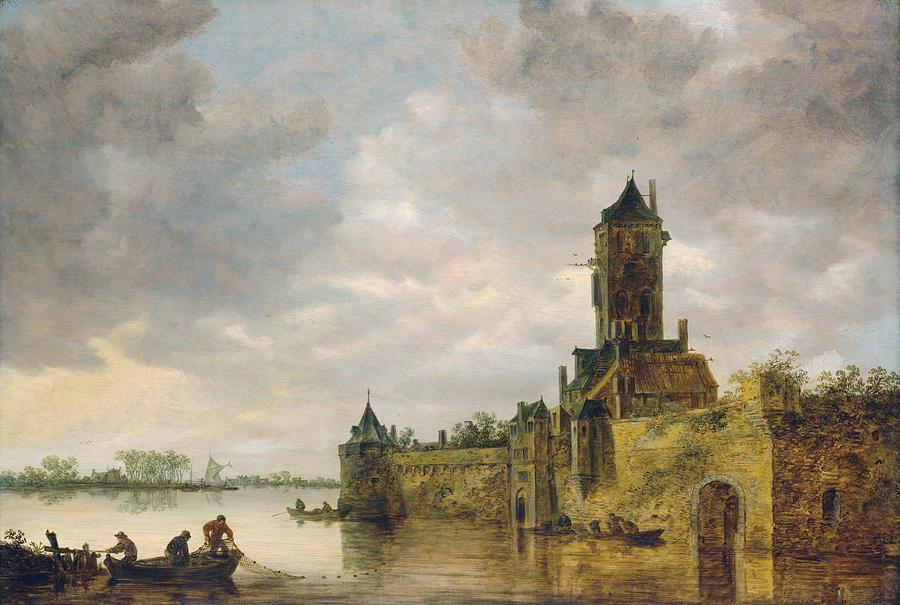 Landscape Painting - Castle by a River by Jan van Goyen