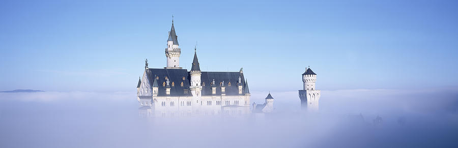 Architecture Photograph - Castle Covered With Fog, Neuschwanstein by Panoramic Images