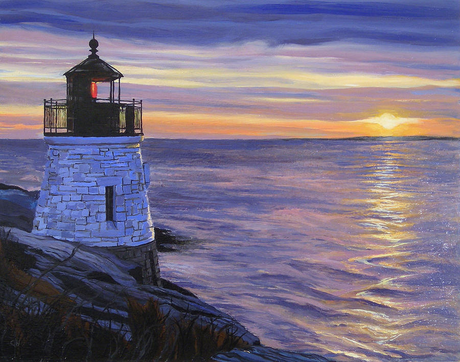Sunset Painting - Castle Hill Lighthouse Newport Rhode Island by Christine Hopkins