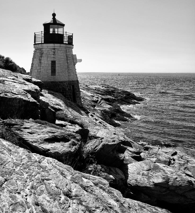 Castle Hill Lighthouse - Newport RI - Black and White Photograph by Bill Cannon