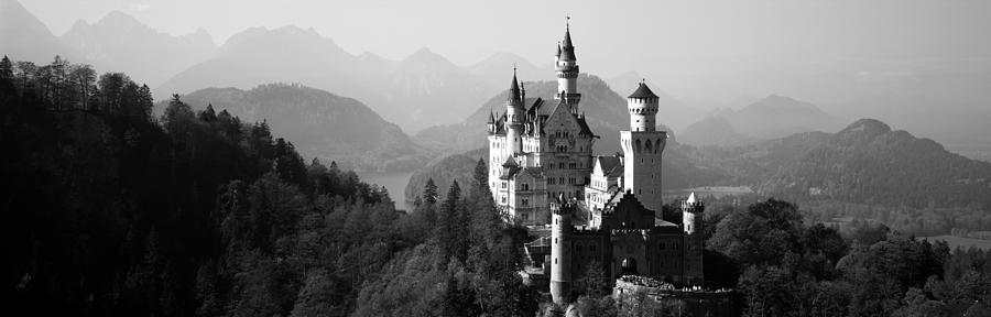 Black And White Photograph - Castle On A Hill, Neuschwanstein by Panoramic Images