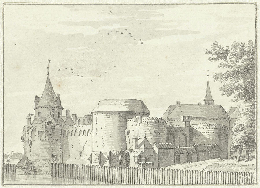 Castle Drawing - Castle Sluis The Netherlands, Abraham De Haen II by Quint Lox