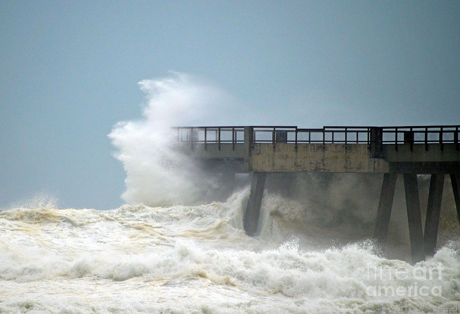 0828 CAT 1 Hurricane Isaac Crashes into Navarre Beach Pier Photograph by Jeff at JSJ Photography