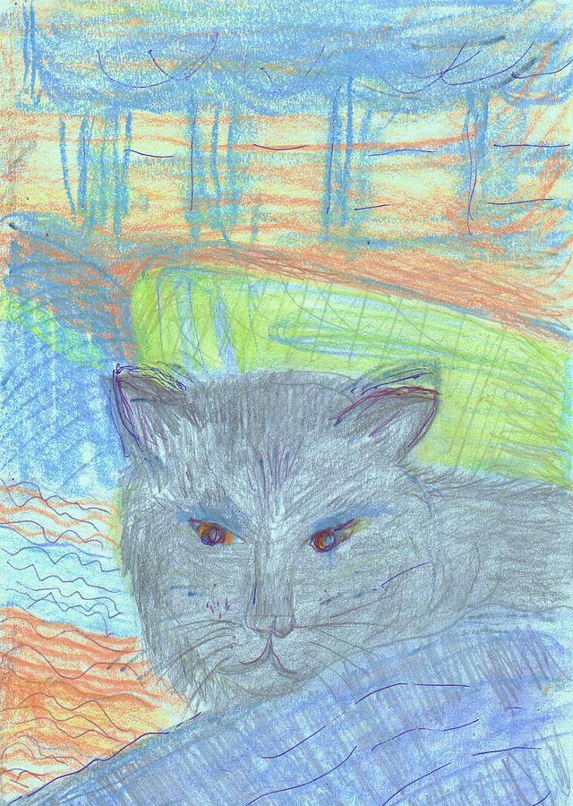 Cat Drawing - Cat and Blanket by Anne-Elizabeth Whiteway