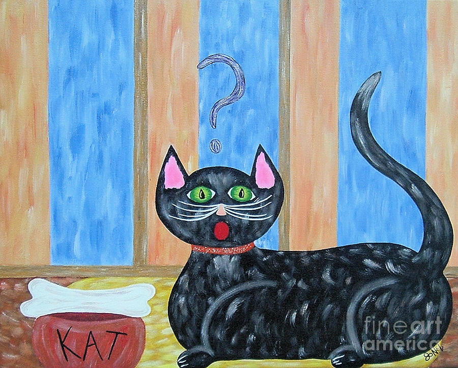 Cat Painting - Cat and Bone by JoNeL Art