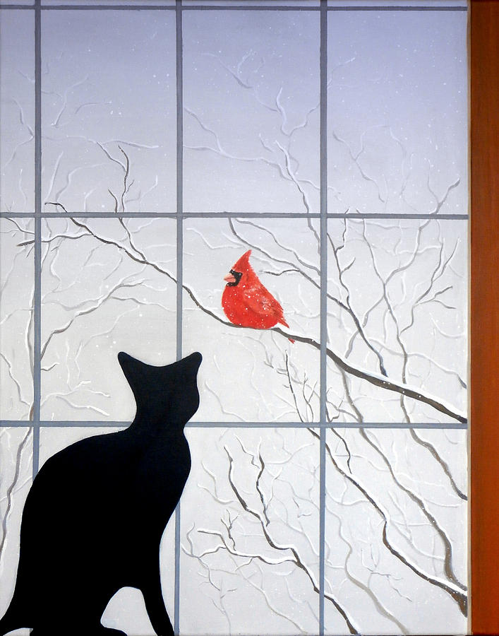 Cat and Cardinal Painting by Karyn Robinson