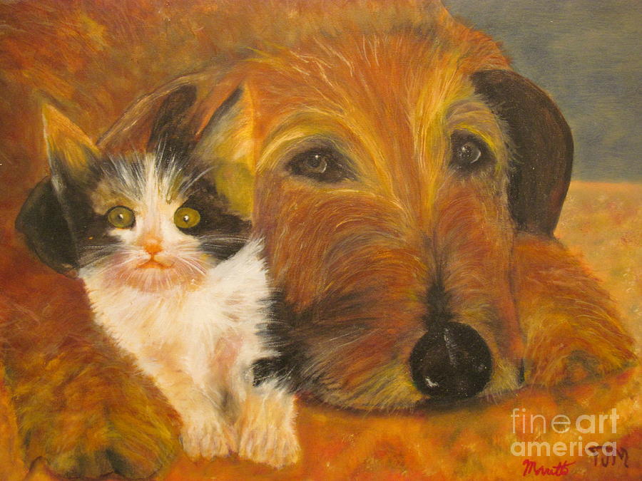 Cat Painting - Cat and Dog Original Oil Painting  by Anthony Morretta