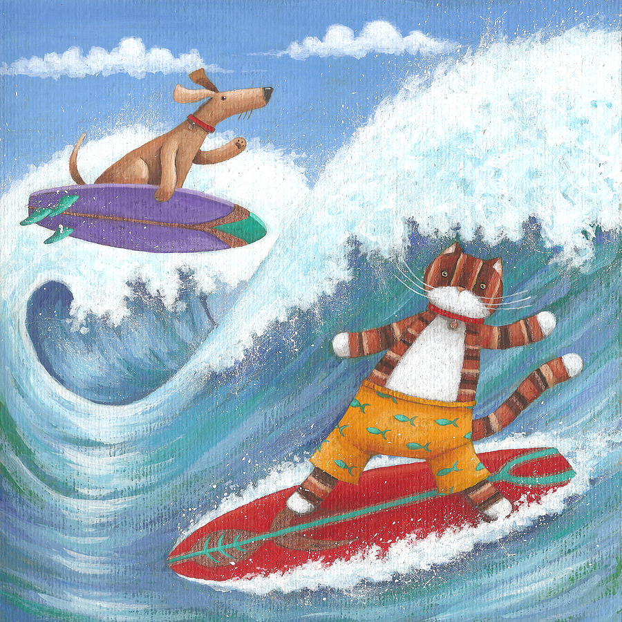 Animal Photograph - Cat And Dog Surfing by MGL Meiklejohn Graphics Licensing