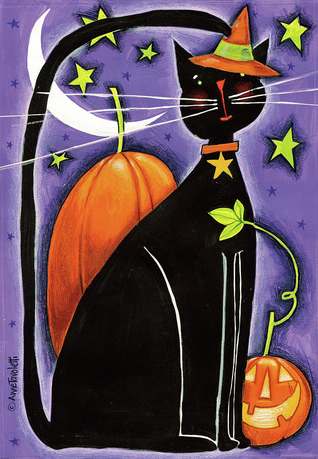 Cat Painting - Cat And Pumpkins by Anne Tavoletti