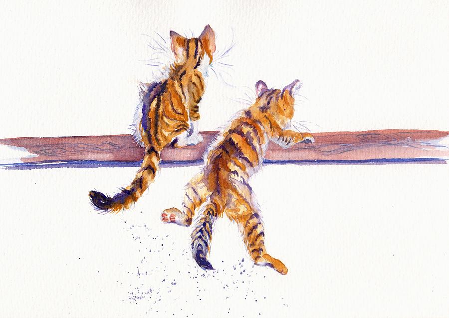 Cat-astrophe - two naughty kittens Painting by Debra Hall