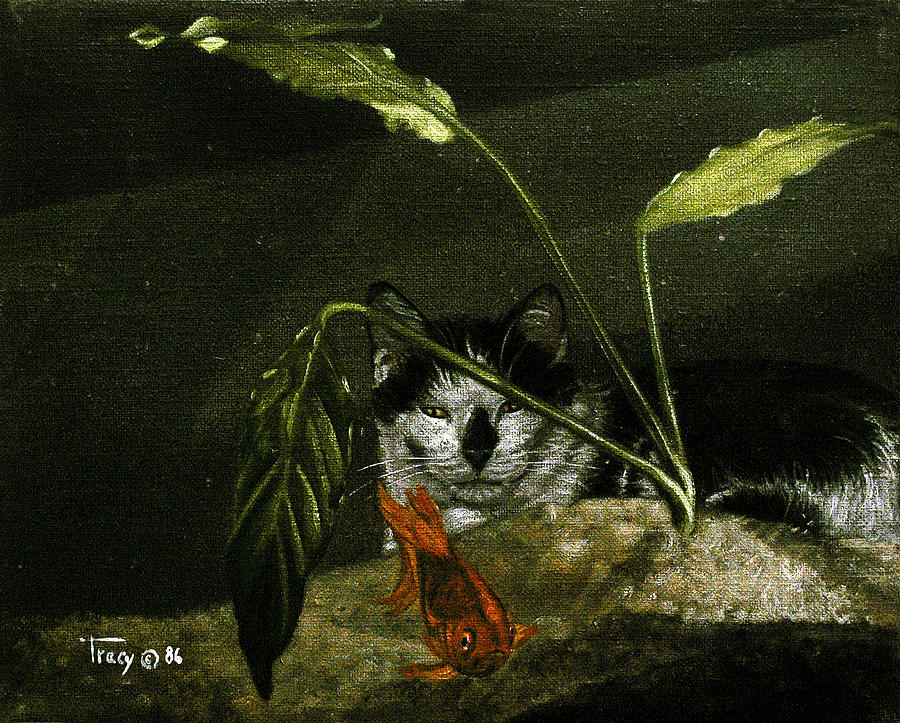 Cat at the Aquarium Painting by Robert Tracy