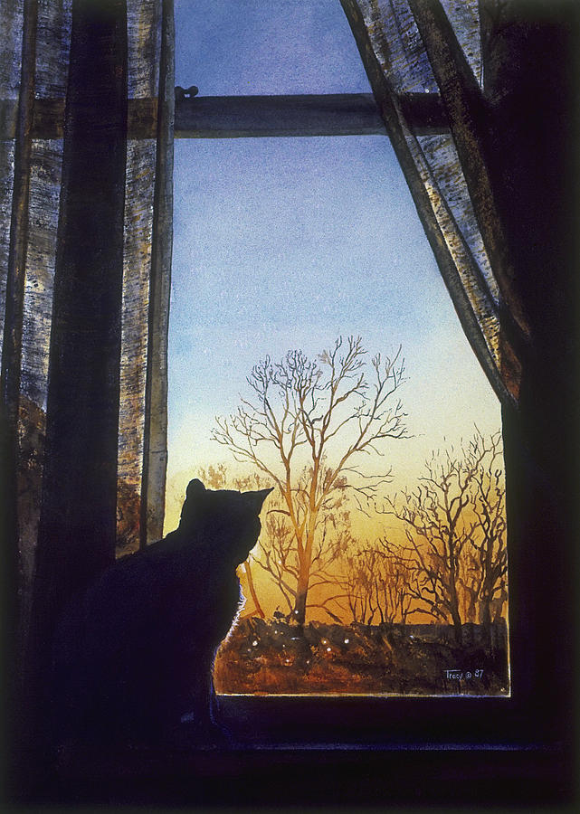 Sunset Painting - Cat at the Window by Robert Tracy