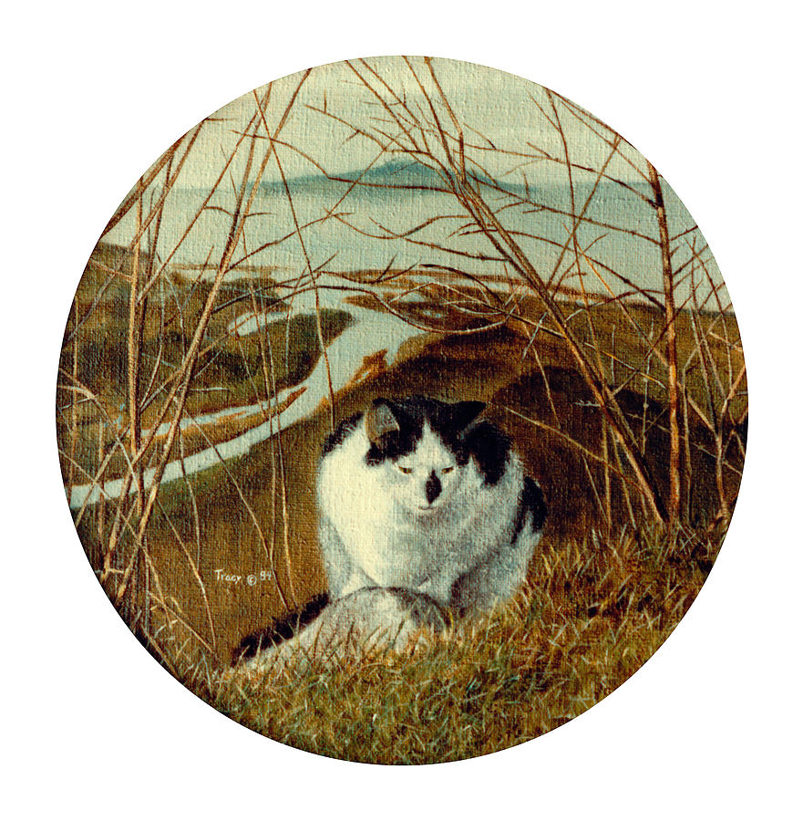 Cat Behind a Rock Painting by Robert Tracy