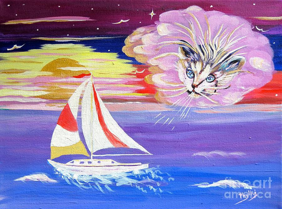 Cat Boat Painting by Phyllis Kaltenbach