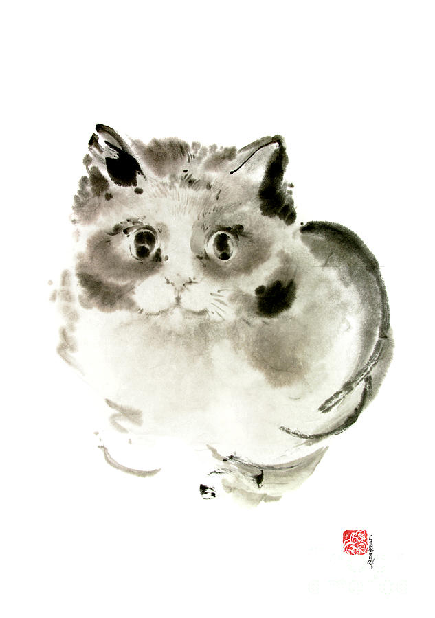 Cat Painting - Cat Cats Kitten Funny Meow animal pet ink painting by Mariusz Szmerdt