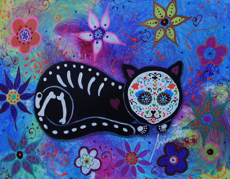 Cat El Gato Dia De Los Muertos Painting by Pristine Cartera Turkus