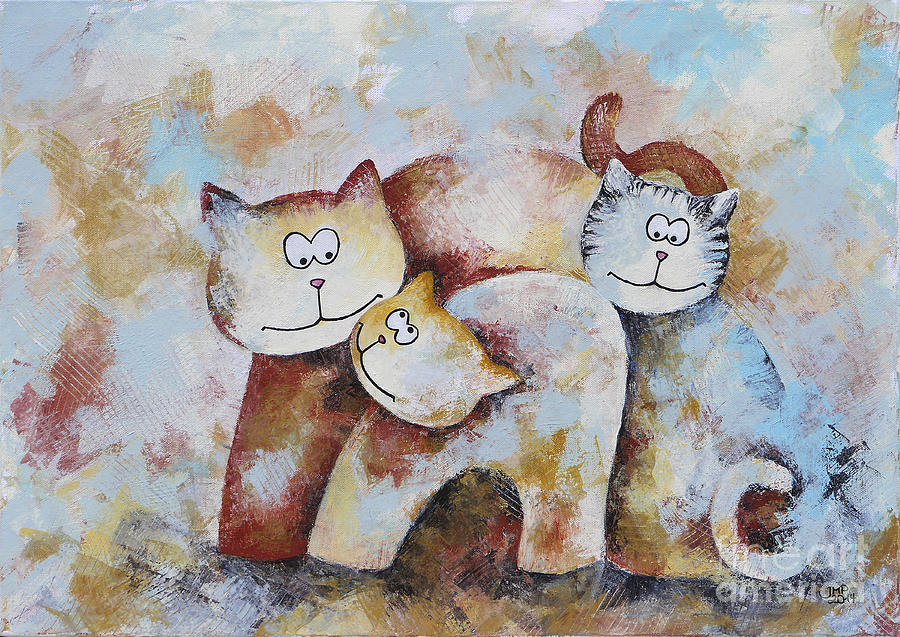 Cat Painting - Cat Gang by Jutta Maria Pusl